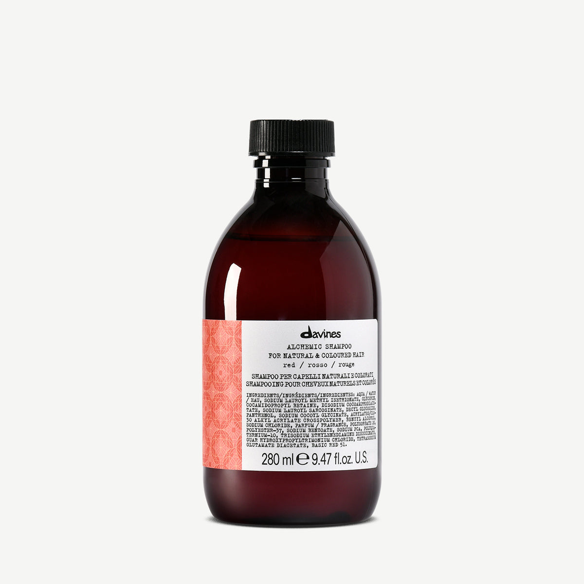 Davines ALCHEMIC Shampoo Rojo - Shampoo con color, ideal para intensificar los tonos rojizos en el cabello.