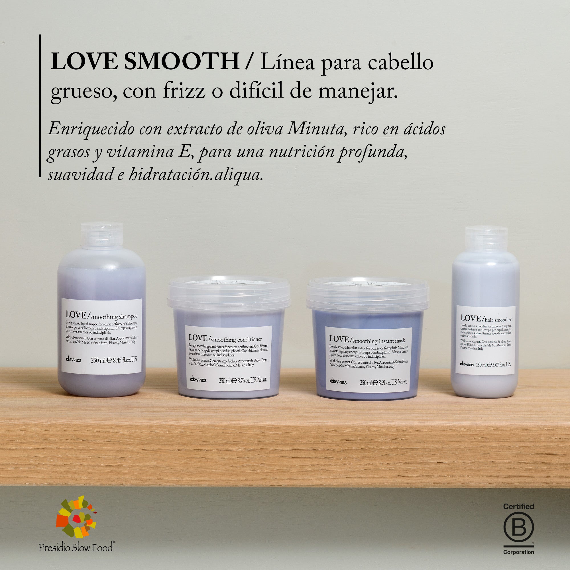 Davines LOVE Hair Smoother - Crema sin enjuague para controlar el cabello con frizz o indisciplinado.