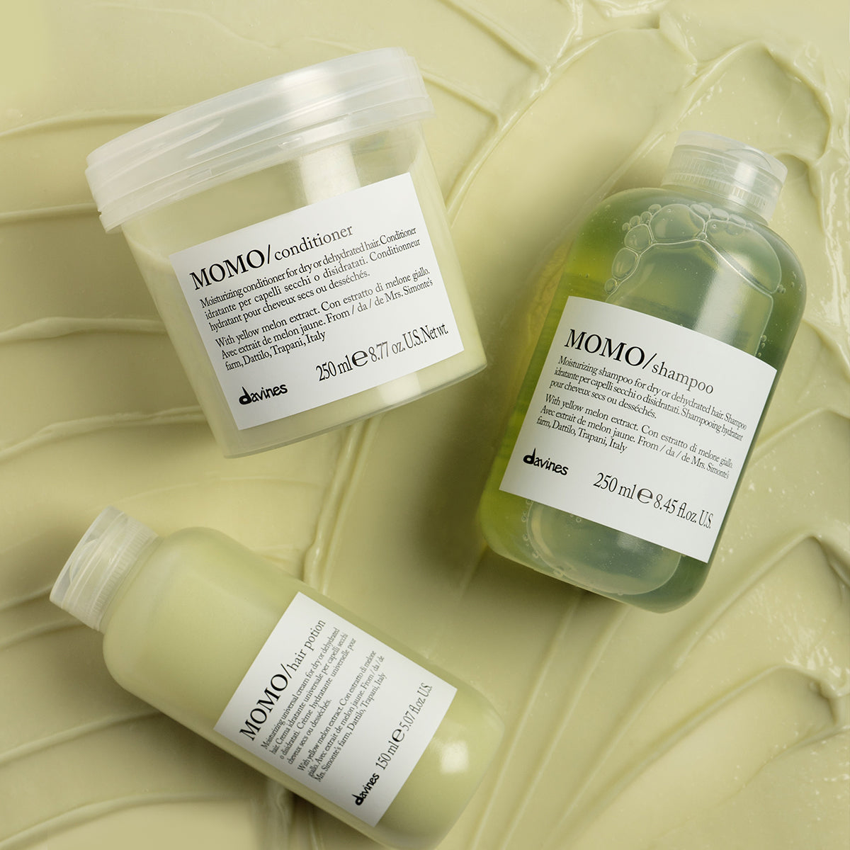 Davines MOMO Hair Potion - Crema hidratante universal para cabello seco o deshidratado.